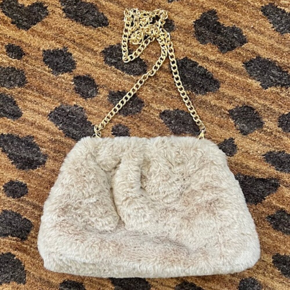 Anthropologie Faux Fur "The Frankie" Beige Crossbody Clutch Handbag